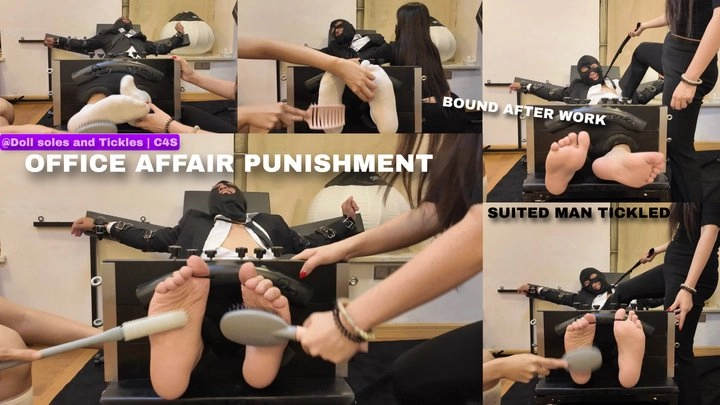 Office Affair Punishment 2 Women Tie Up a Suited Man for Relentless Foot Tickling (FM)