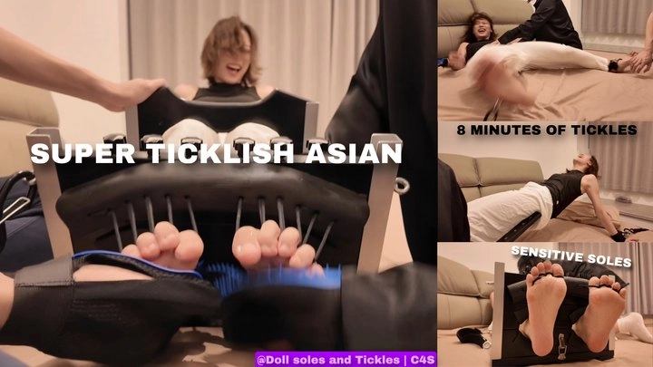 Extremely Ticklish Asian Girl Locked her feet in stock