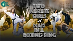 【JustHotFight】TWO KARATE GIRLS VS A MAN IN A BOXING RING